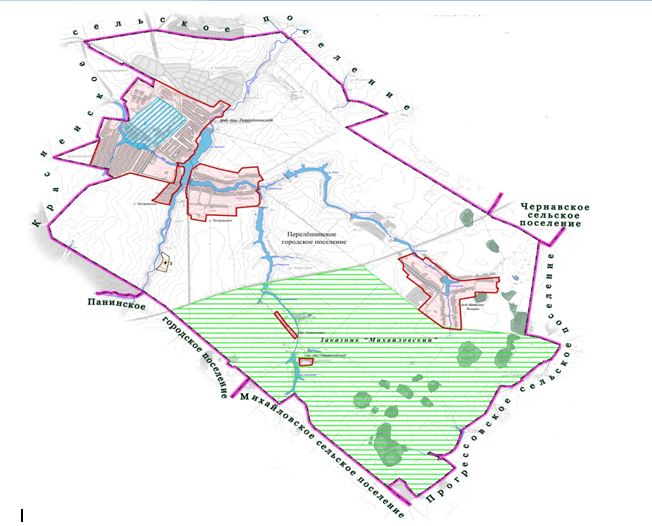 Чертеж границ Перелешинского городского поселения и населенных пунктов.